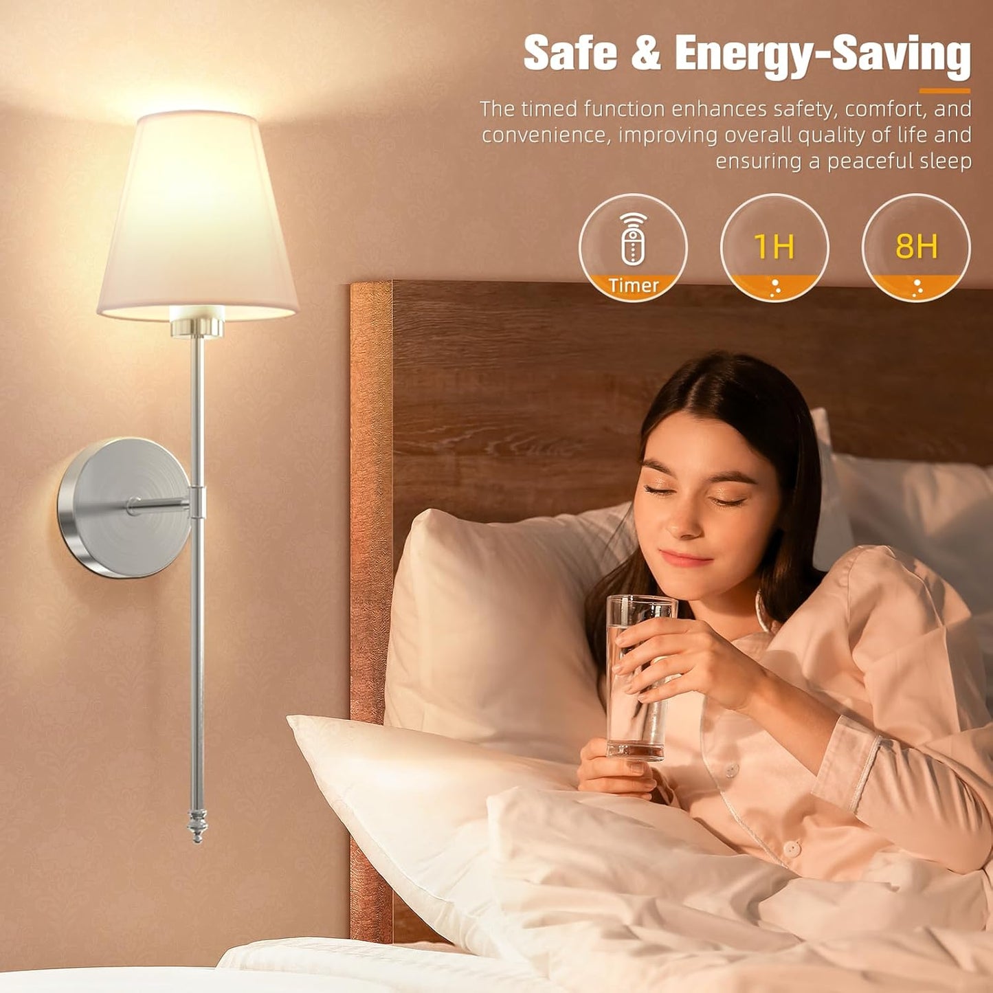 NIORSUN Battery Operated Wall Sconce Set of 2,Brushed Nickel Rechargeable Wall Lights with 10400mAh Dimmable Detachable Bulbs and Remote, 10 Colors Wireless Sconces for Bedroom Living Room Hallway
