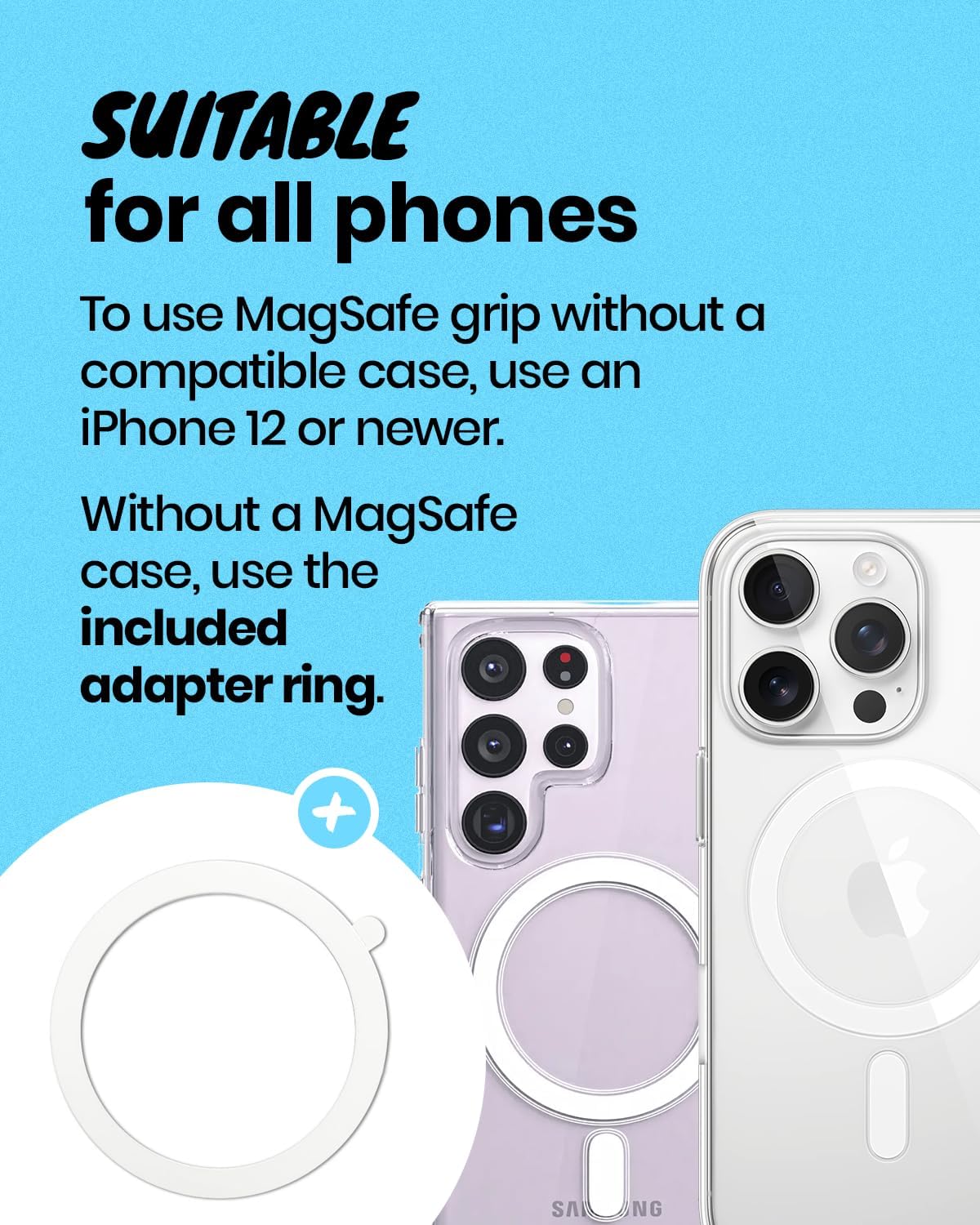 OnTheGrip Cute Transparent Daisy Flower Shape Design Mobile Phone Grip Compatible with Magsafe Multi Functional Collapsible Stand Holder for Smartphone Tablet Cell Phone Accessory (White)