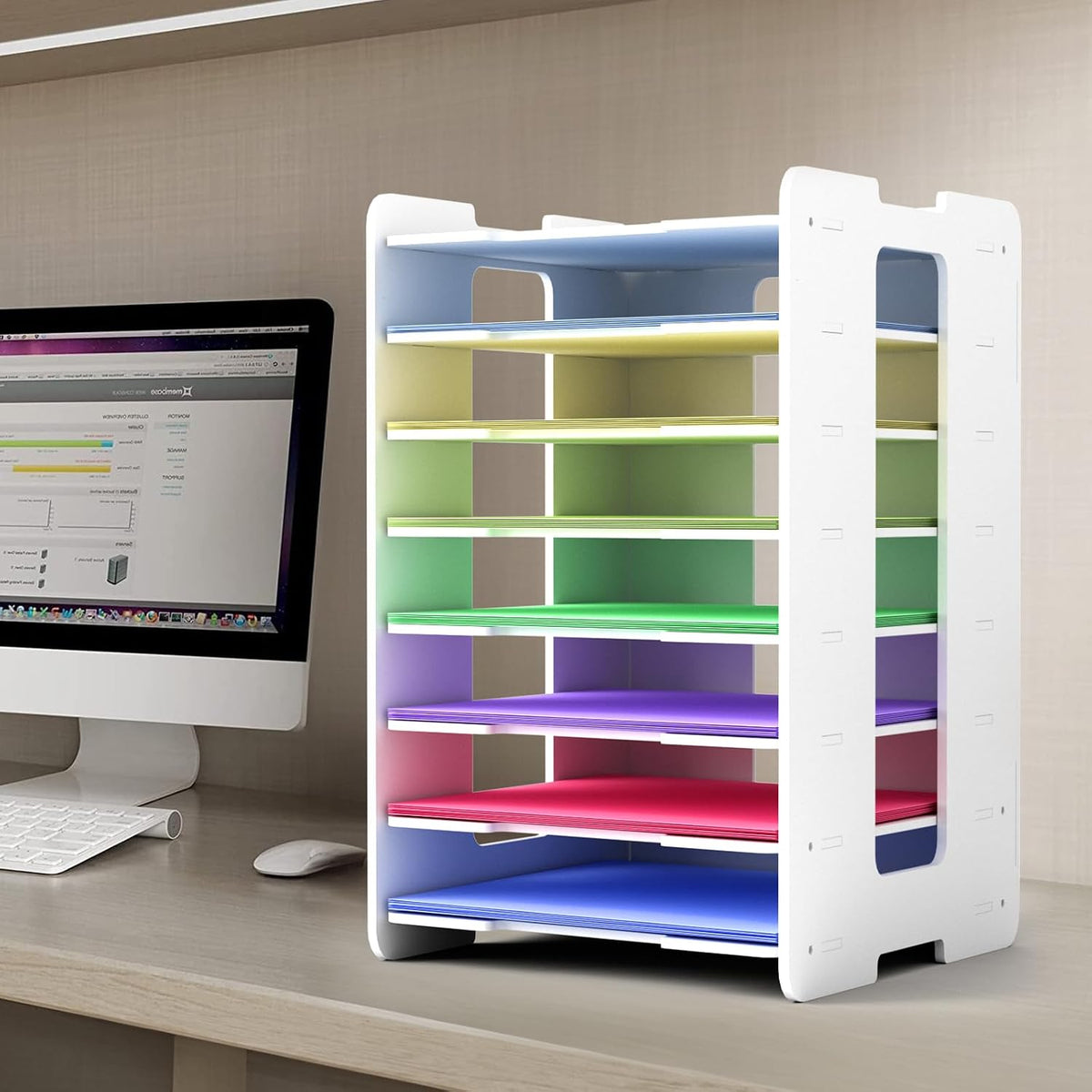12x12 Paper Organizer Storage, 8 Tier Scrapbook Paper Storage Organizer, Stackable Organizers and Storage for Desk White