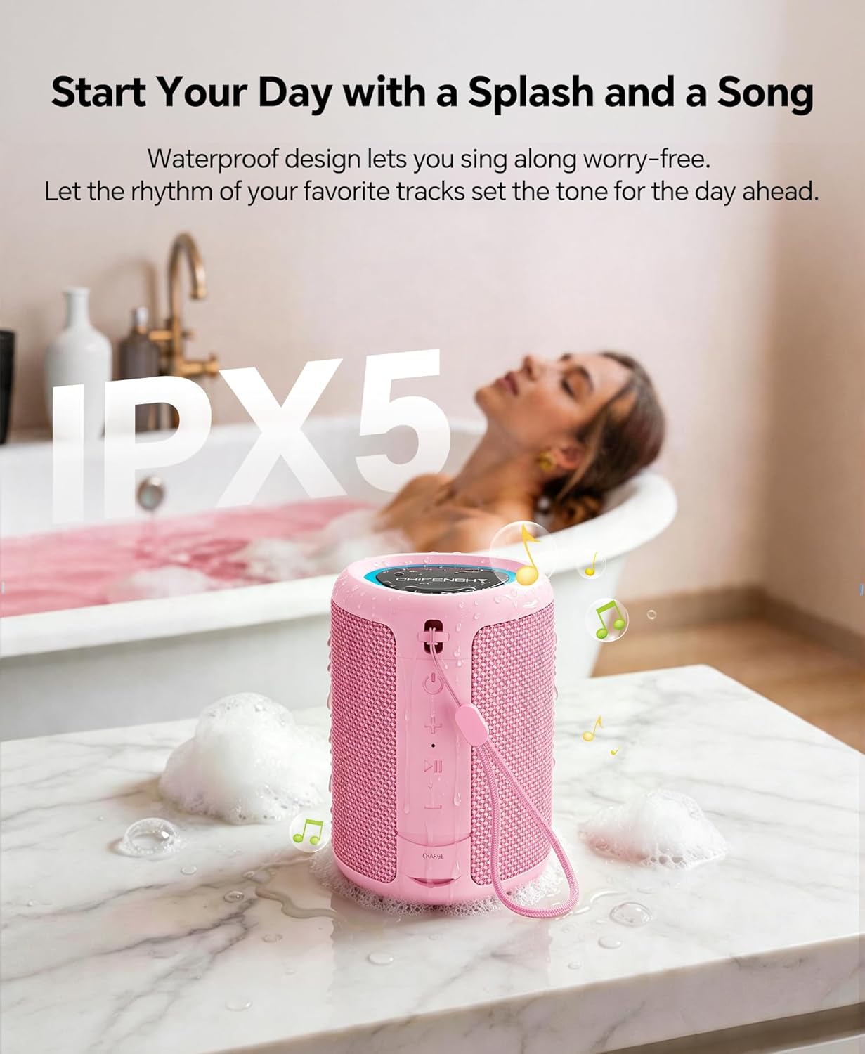 Portable Bluetooth Speaker Beach Essentials: Powerful Crystal Clear Sound/Dynamic Light/IPX5 Waterproof/All Day Playtime/Wireless BT 5.3/TWS Paring, Dad Gifts, Outdoor|Travel|Camping|Pool Accessories