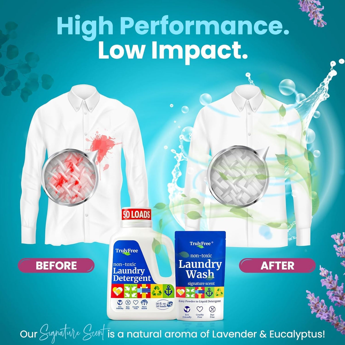 Truly Free Natural Laundry Detergent - 3 Pack + 1 Refillable Jug, 150 Loads