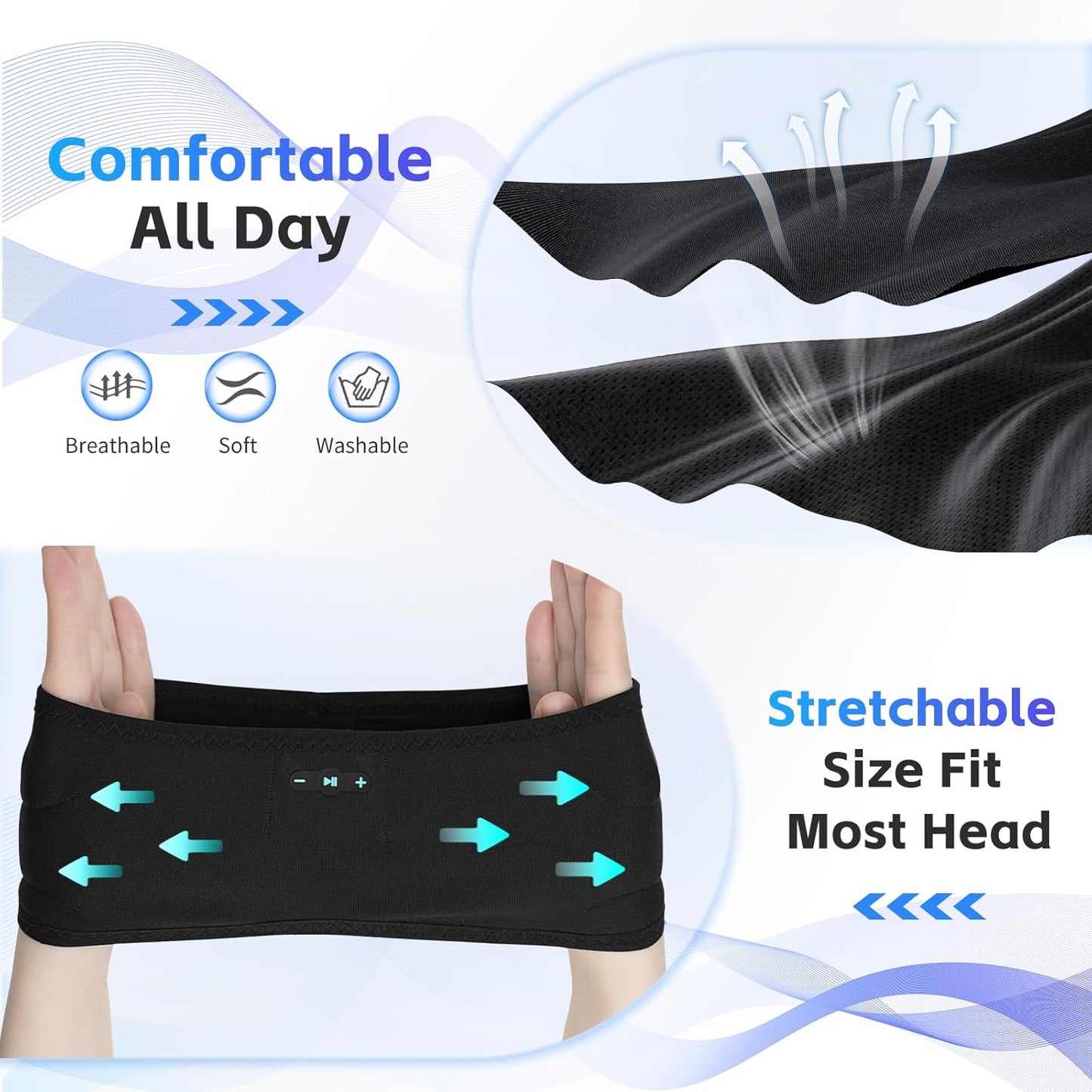 Sleep Headphones Bluetooth 6.0 Headband, 20Hr Headband Headphones with HD Stereo Speakers, Sports Wireless Earphones for Side Sleepers Workout Yoga Travel Meditation, Gifts for Women Men,Black