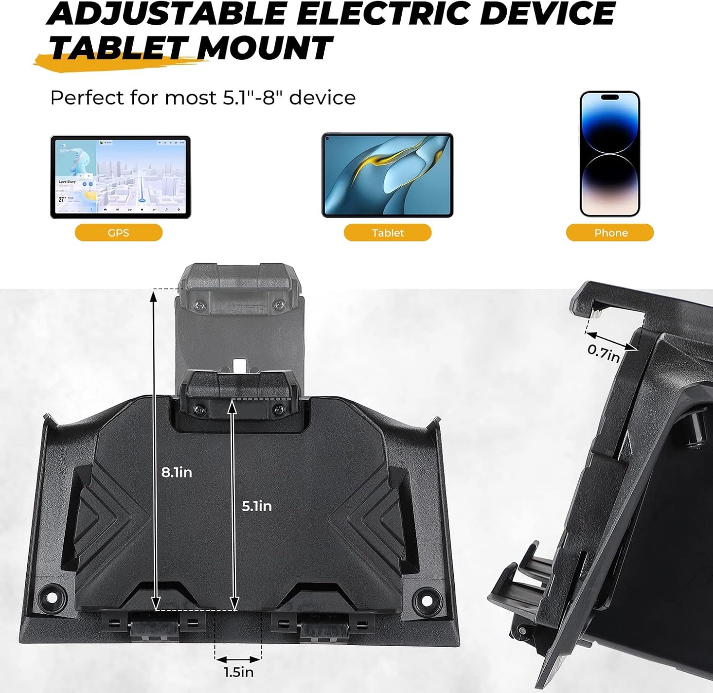 KEMIMOTO Electric Device GPS Mount Storage Box Compatible with 2019-2023 Polaris RZR XP 1000 XP Turbo Accessories RZR Tablet Mount Phone Bracket Extra Space Adjustable Navigation Tablet Holder