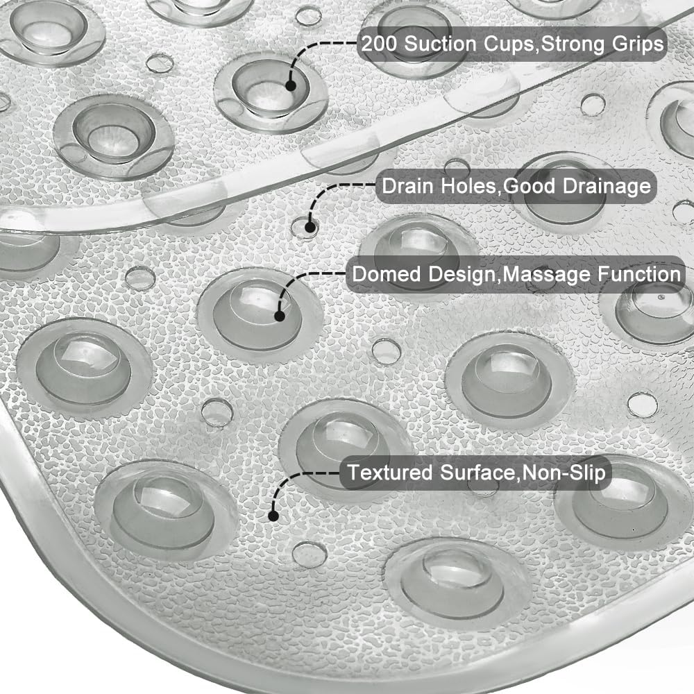 Bathtub and Shower Mats, Extra Long Non-Slip Bath Tub Mat 39 x 16 Inch, Machine Washable Bathmat with Suction Cups & Drain Holes for Bathroom Floor, Clear Grey