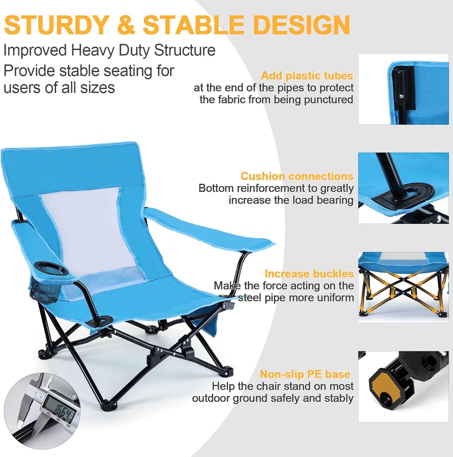 Joyfair Beach Camping Chair (2 Pack), Outdoor Folding Chair for Adults, Heavy Duty Portable Chair for Outside Fishing, Lawn, Sport, Patio, Armrest Cup Holder & Storage Pocket, Carry Bag (Blue)