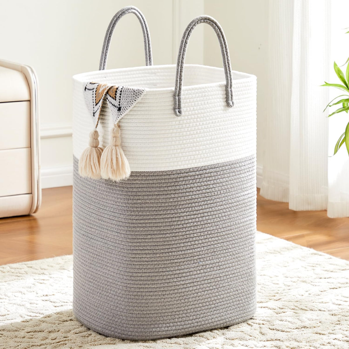 Laundry Basket,Woven Cotton Rope Laundry Hamper,Versatile Storage for Dirty Clothes,Baby Toys,and Blankets in Bathroom, Nursery,and Living Room (Black, 100L)