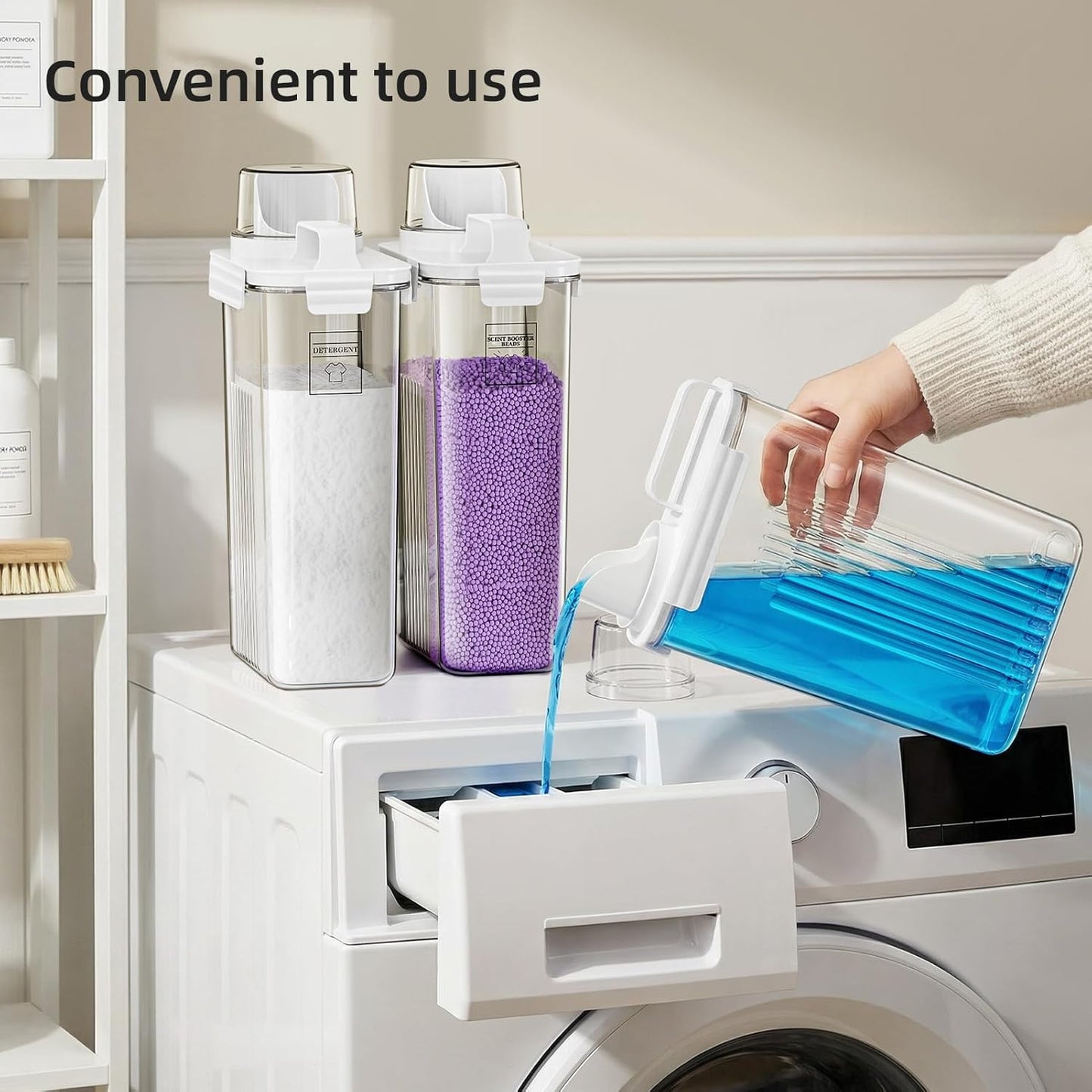 Laundry Detergent Dispenser for Laundry Room,94oz Fabric Softener Dispenser,Liquid Laundry Detergent Container,Laundry Detergent Organizer for Laundry Room Organization with 6 Labels,2 Pack