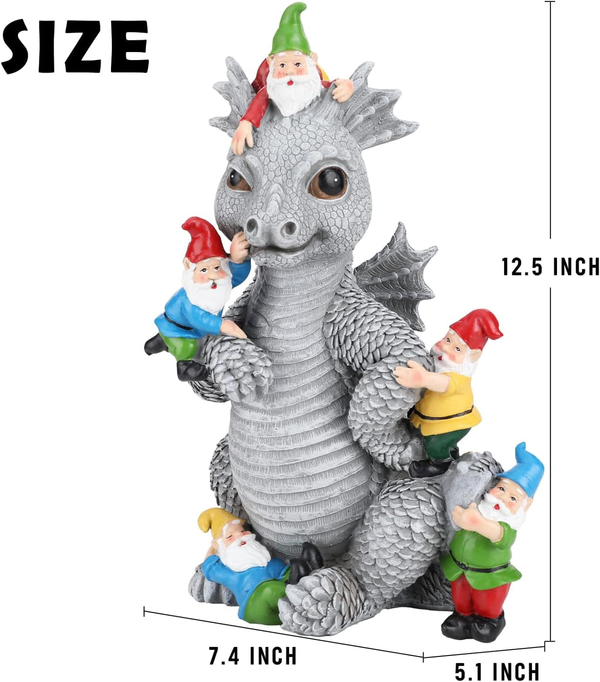 Dragon Garden Statue, Dinosaur Play with Gnomes Garden Statues, Garden Gift