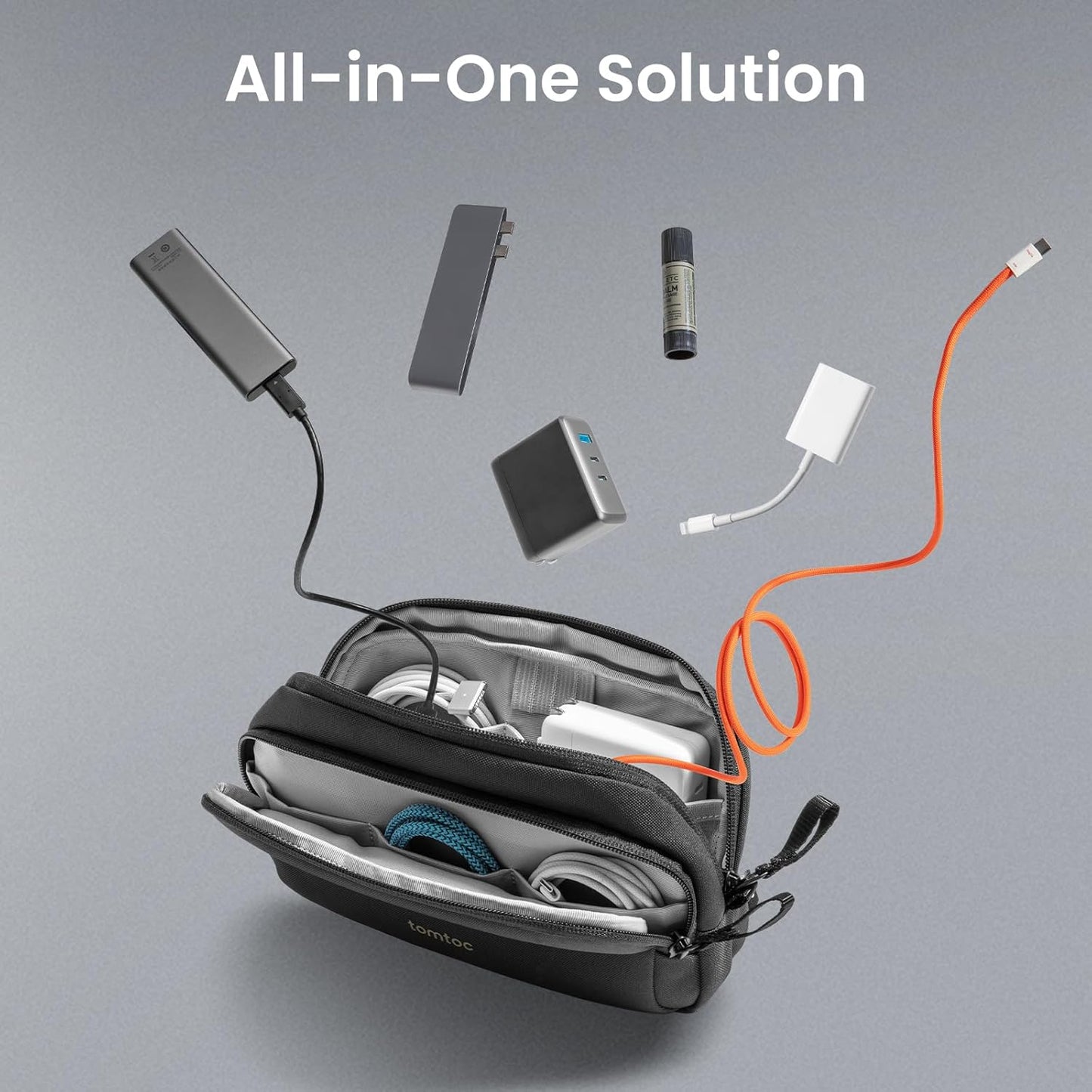 tomtoc Electronic Organizer Travel Case, Water Resistant Dual Compartment Tech Pouch Cable Organization Storage Bag for Charger, Cord, Phone, Hard Drive, Power Bank, Accessories Travel Essentials