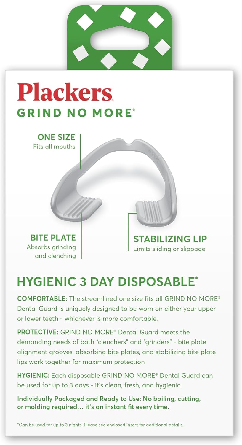 Plackers Grind No More Night Guard, Nighttime Protection for Teeth, Sleep Well, BPA Free, Ready to Wear, Disposable, One Size Fits All, 10 Count