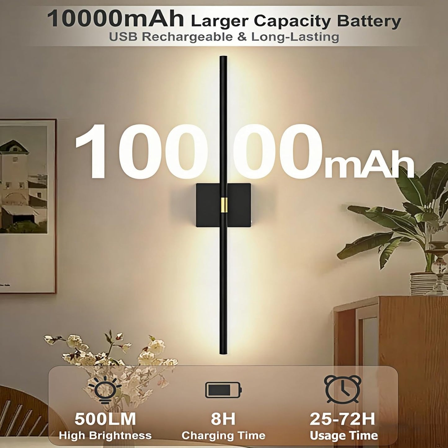 iThird Battery Operated Wall Sconces Set of 2: 10000mAh Rechargeable Wireless Wall Lights, 360° Rotatable Magnetic Wall Lamp, 4CCT Dimmable LED Wall Lighting for Bedroom Living Room Hallway, 31.7in