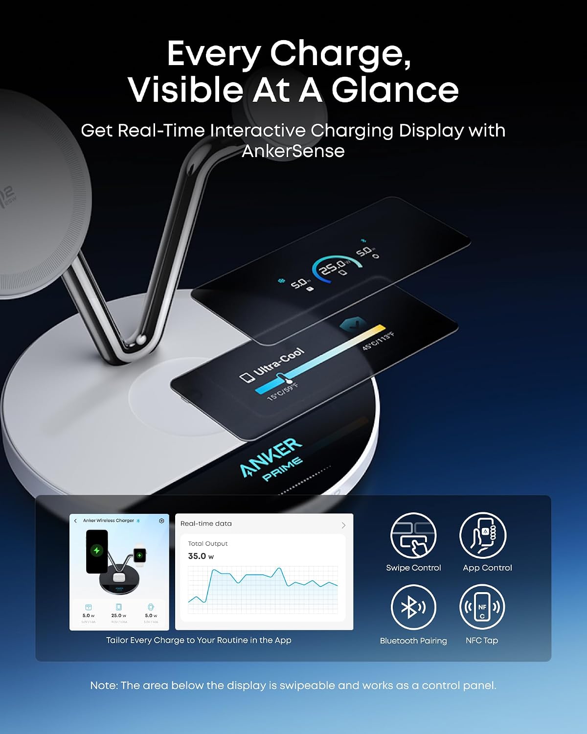 Anker Prime 3-in-1 Qi2.2 MagSafe Compatible 25W Wireless Charging Station | Smart Display with TEC Active Cooling, for iPhone 17, Apple Watch, AirPods Pro, and More (Adapter Included)