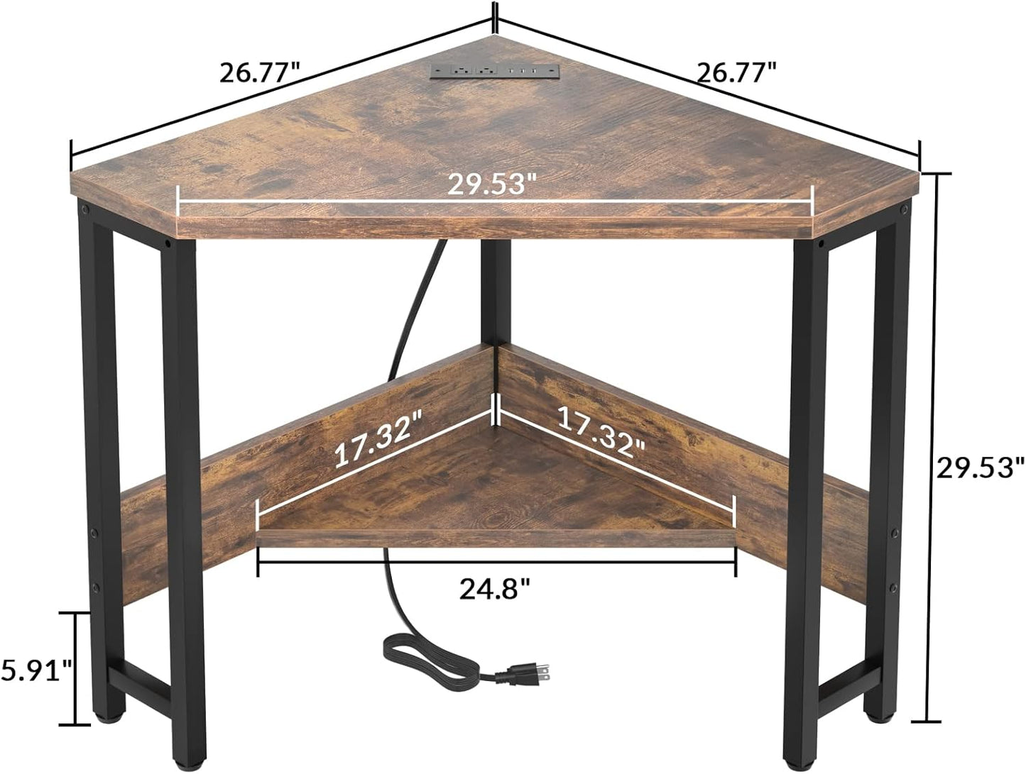 Armocity Corner Small Desk with Outlets Corner Table for Small Space Industrial Computer Desk with USB Ports Triangle Desk with Storage for Home Office, Workstation, Living Room, Bedroom, Rustic