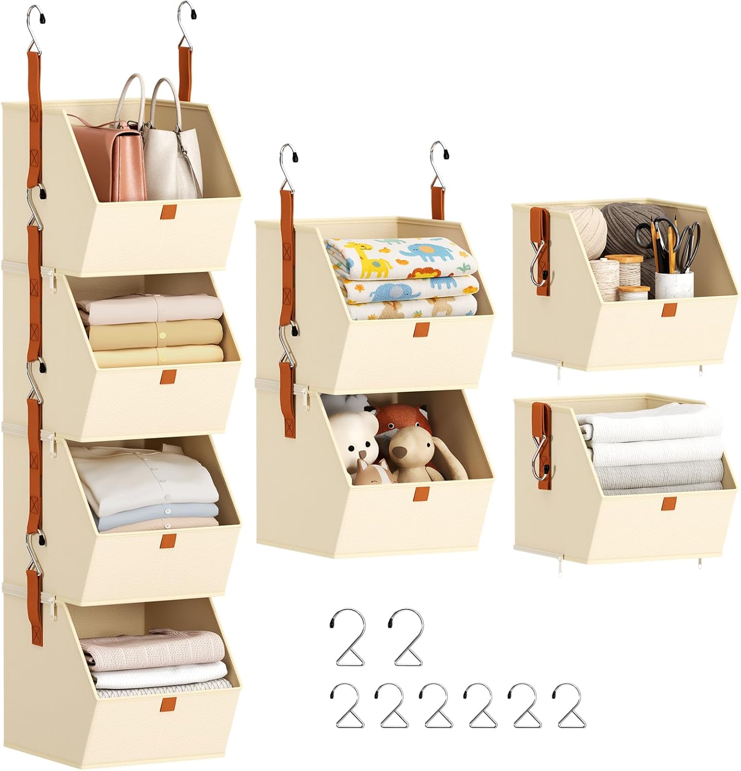 Homsorout Hanging Closet Organizer 4 Tier - Clothes Hanging Shelves, Space-Saving Closet System, Fabric Storage Bins Bedroom Organization, Collapsible Baskets for Home, Dorm, Rv, White