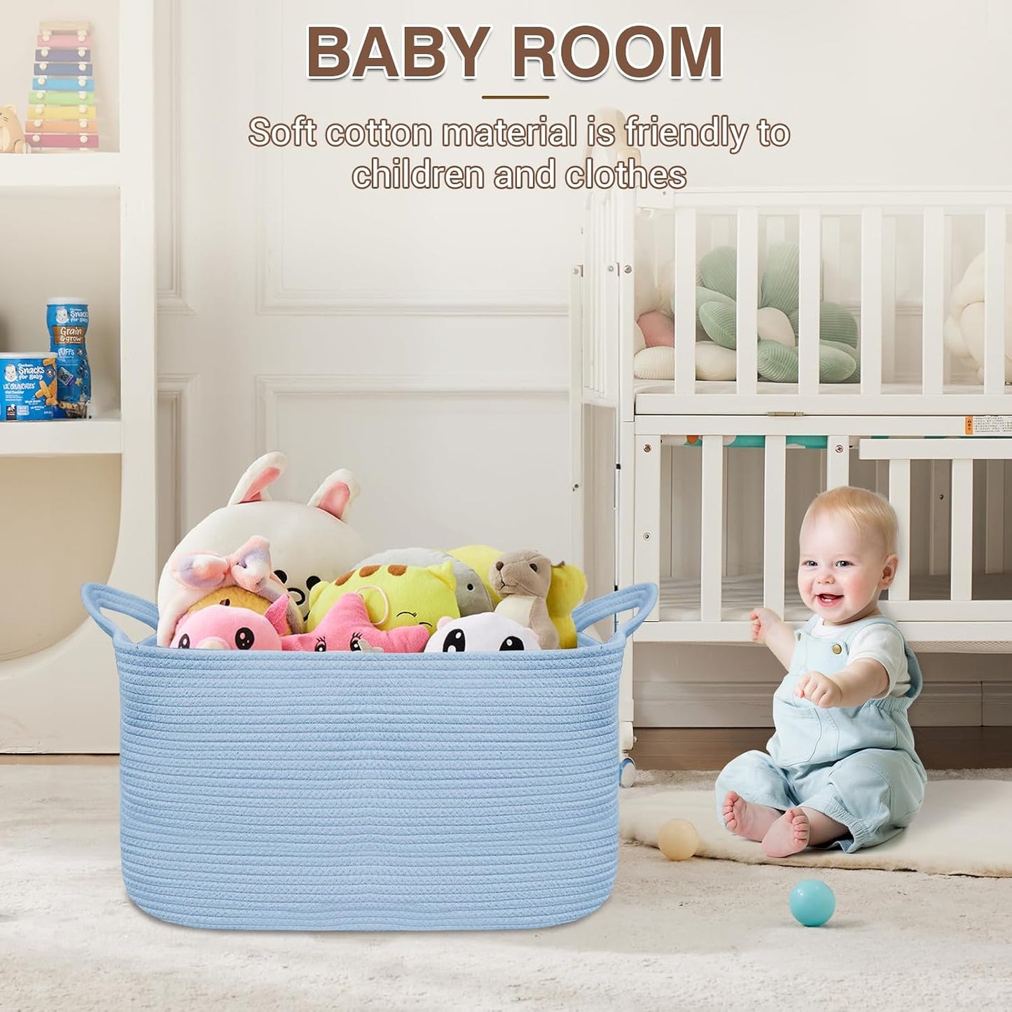 YOUDENOVA Large Blanket Basket, Rectangle Cotton Rope Storage Baske | 21.6''×14.9''×11.8'' Nursery Laundry Hamper for Storage Clothes Organizing, Woven Basket, Dirty Clothes Organizer Bins