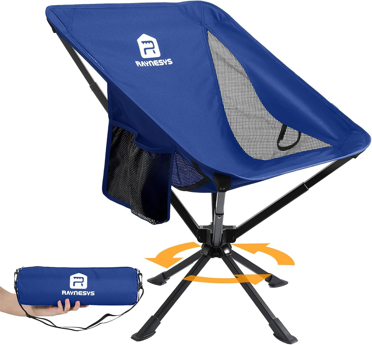 Raynesys Portable Camping Chair 1 Pack, 8 Seconds Quick Setup Folding Camping Chair, Flexible 360° Rotation, 3.8Lb Lightweight Travel Chairs for Easy Carry to Hiking, Sporting, Beach, Blue