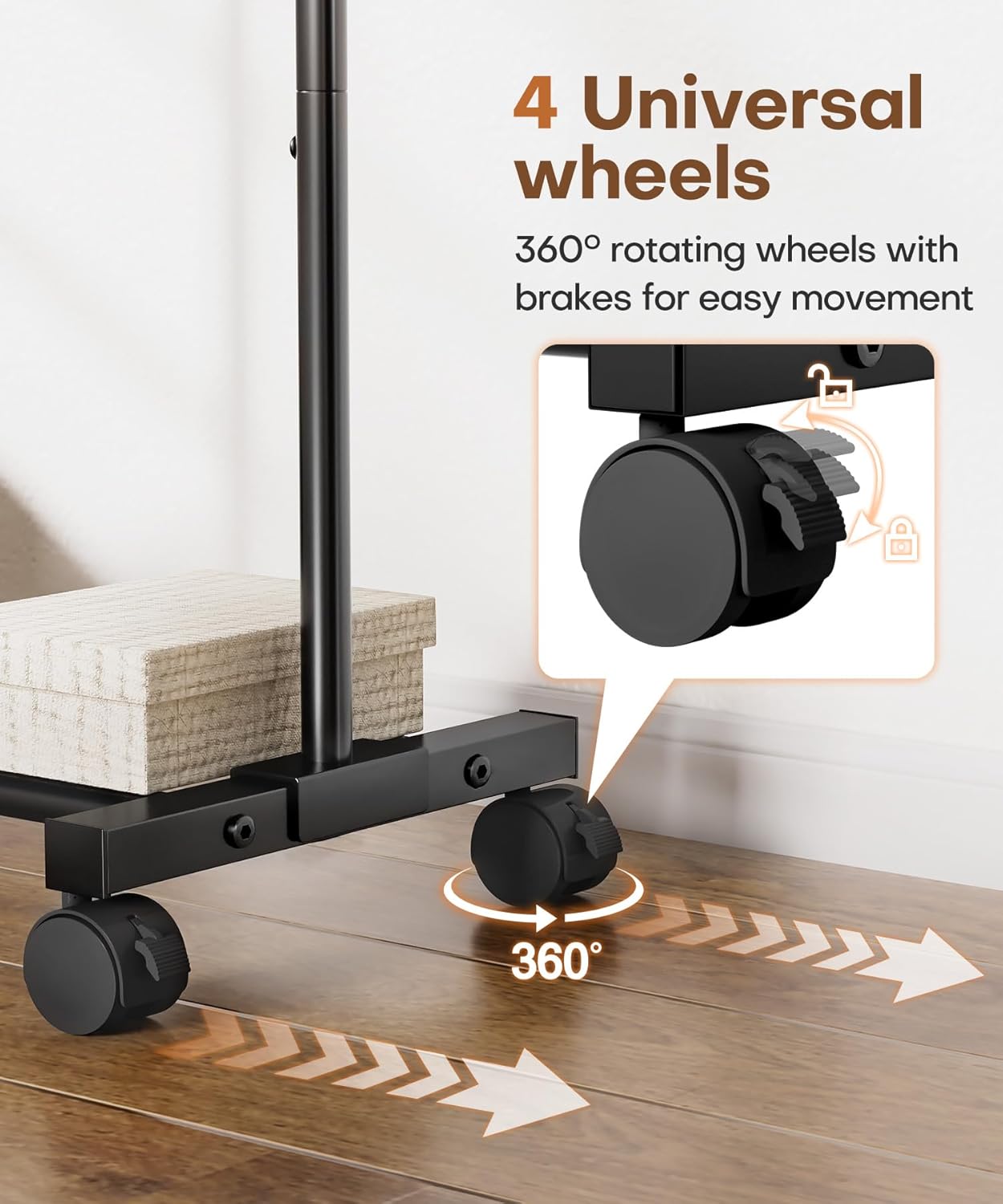 Homde Rolling Clothes Rack with Hooks: Standing Garment Storage for Indoor - Hanging Rod for Bedroom Laundry Room - Coat Dress Organizer on Wheels with luggage shelf (Black, 31.5")