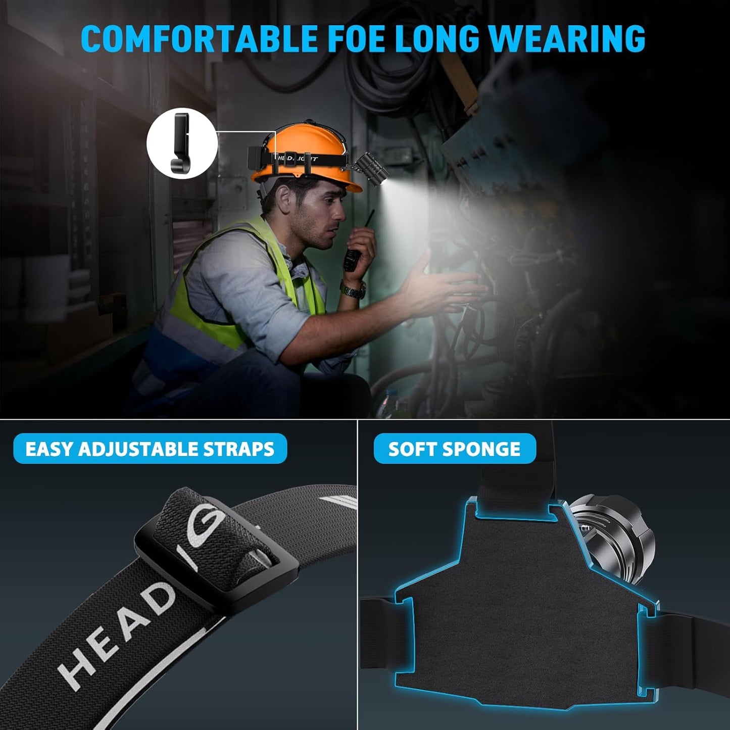 Sinvimes 99000 High Lux LED Rechargeable Headlamp, 95H Long Battery Life Head Lamp with 5 Modes & IPX7 Waterproof & Zoomable, 125° Adjustable Head Light for Adults, Outdoor, Camping, Hardhat