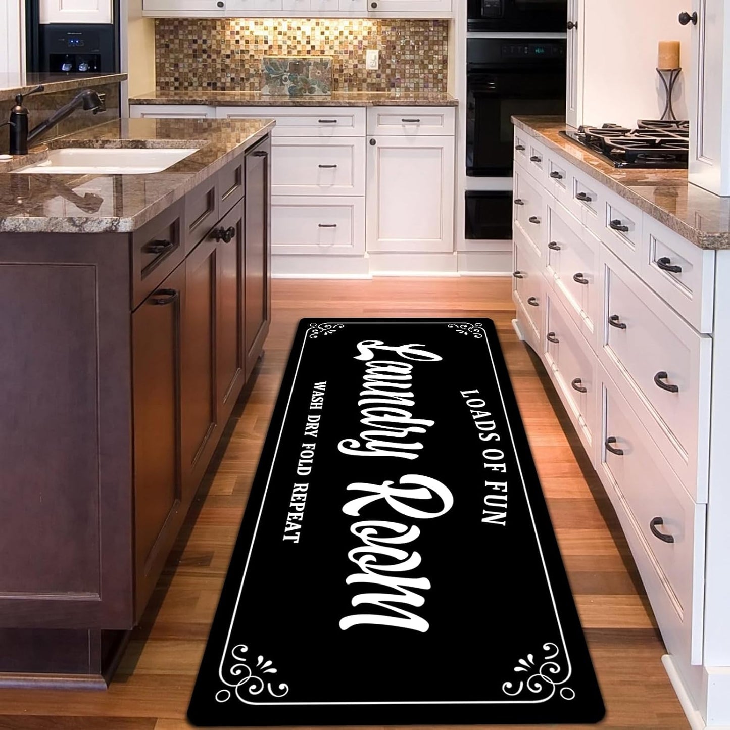 Laundry Room Rug Non Slip Floor mats Farmhouse Large Laundry Rugs for Laundry Room Mat Washer and Dryer Carpet Laundry Runner Room Decor 20x47inch(Black)