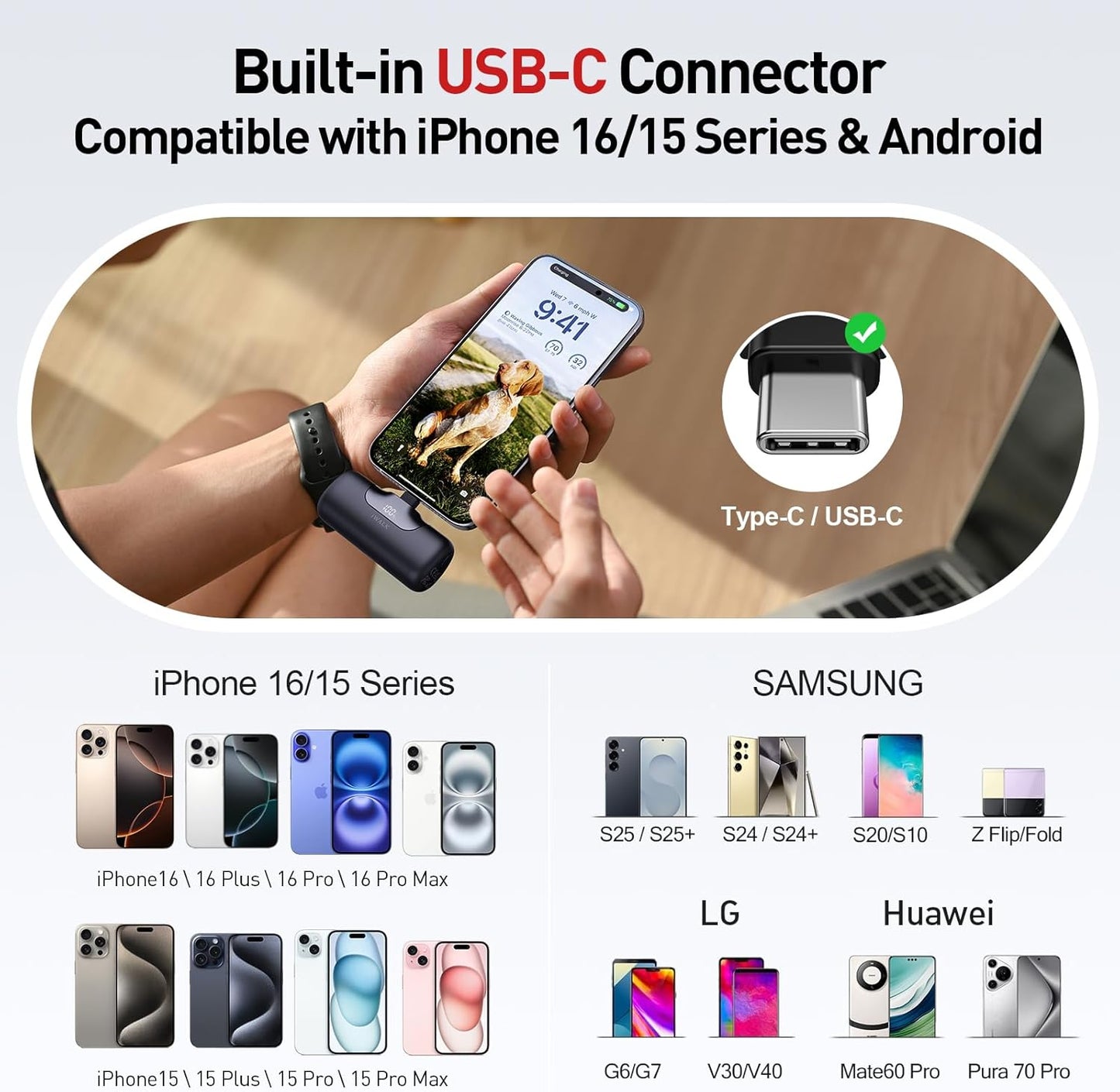 iWALK Portable Charger 5500mAh Next-Gen Small Power Bank 22.5W Fast Charging Battery USB-C Portable Phone Charger for iPhone 17/16/15 17 Plus 17 Pro Max iPad, Samsung Galaxy S25 S24 S23 Android, Black