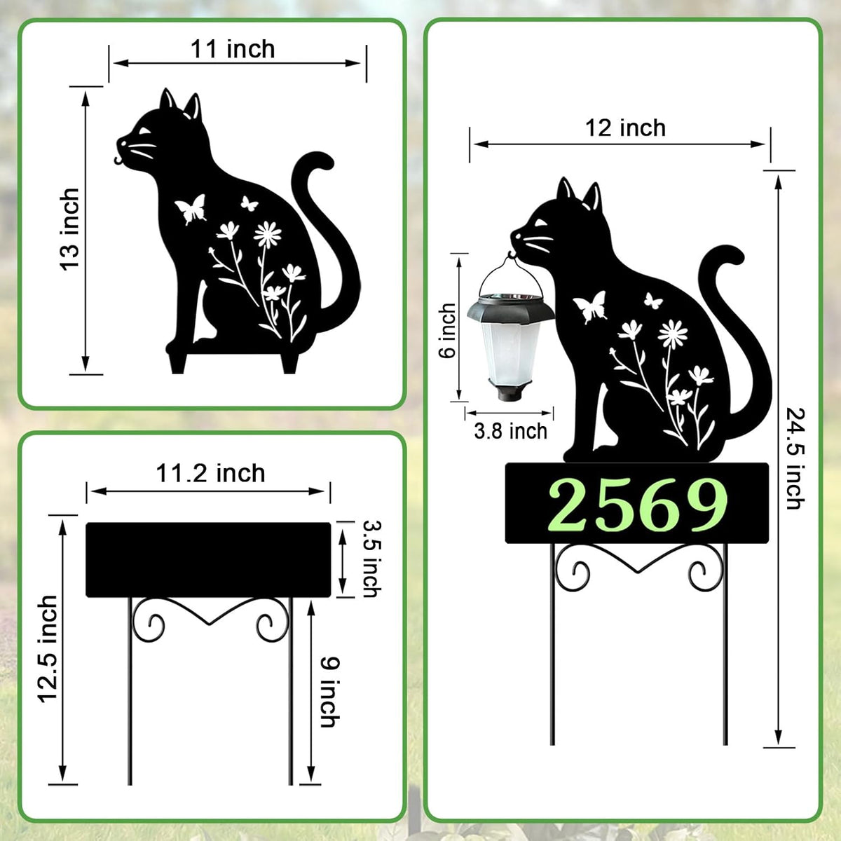 Solar Address Signs for Houses,Metal Cat House Number Outside Yard Stakes