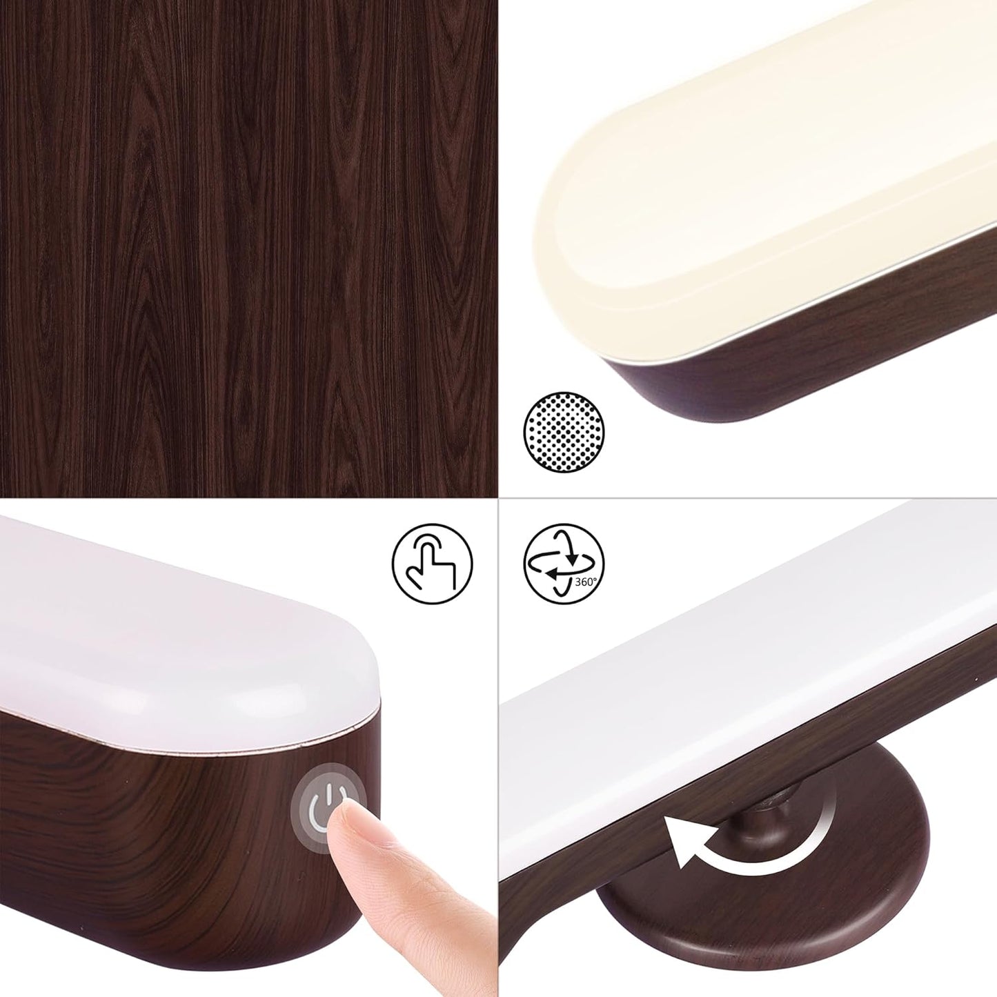 cambk Set of 2 Wireless Vanity Makeup Lights for Mirror, Rechargeable LED Stick On Light Bar for Bathroom Mirror with Dimmable 3 CCT, Long Battery Life Cordless Light for Vanity Desk(Dark Brown)