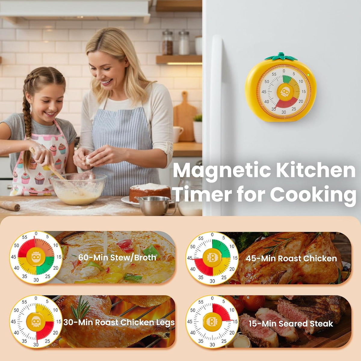 Magnetic Visual Timer, 60-Minute Countdown for Kitchen Classroom Homework