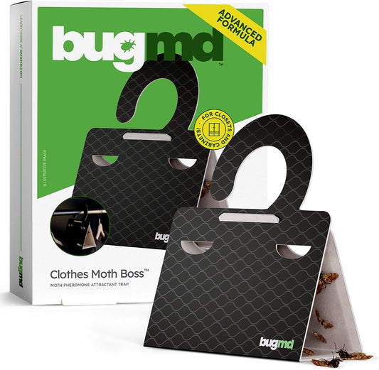 BugMD Clothes & Pantry Moth Traps with Sticky Glue | Pheromone-Based Non-Toxic Repellent for Closets, Cabinets and Wardrobes | 6 Count, Black
