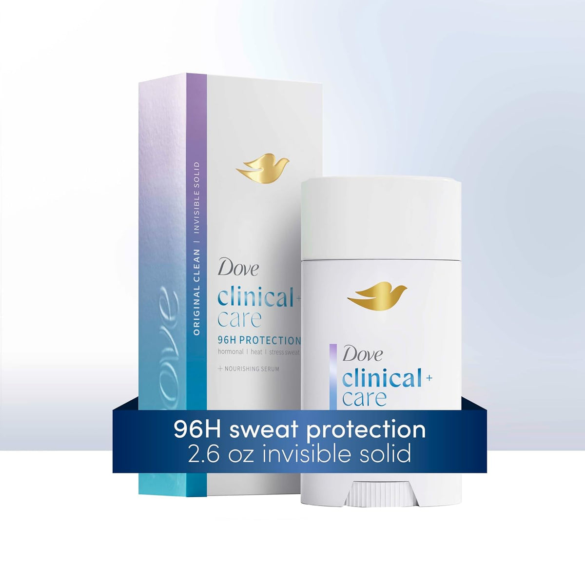 Dove Clinical + Care Antiperspirant Deodorant Invisible Solid Stick for Women Original Clean with Nourishing Serum 2.6 oz