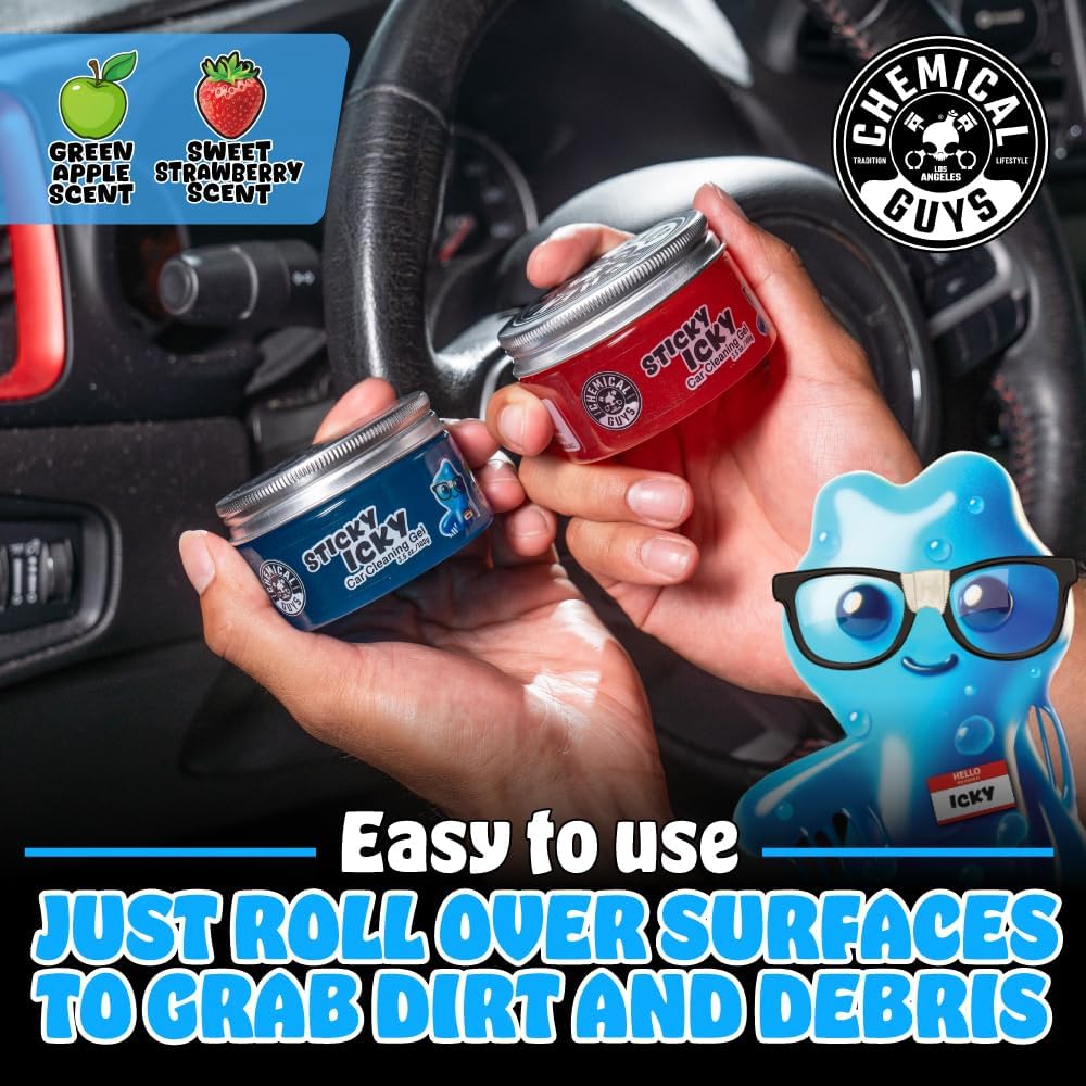 Chemical Guys Sticky Icky Car Cleaning Gel, Green Apple & Sweet Strawberry Scent - Detailing Kit, Car Dust Crevice Cleaner, Slime Auto Air Vent, Cleaning Putty For Keyboard Cleaner (2 Pack) - CJK1002