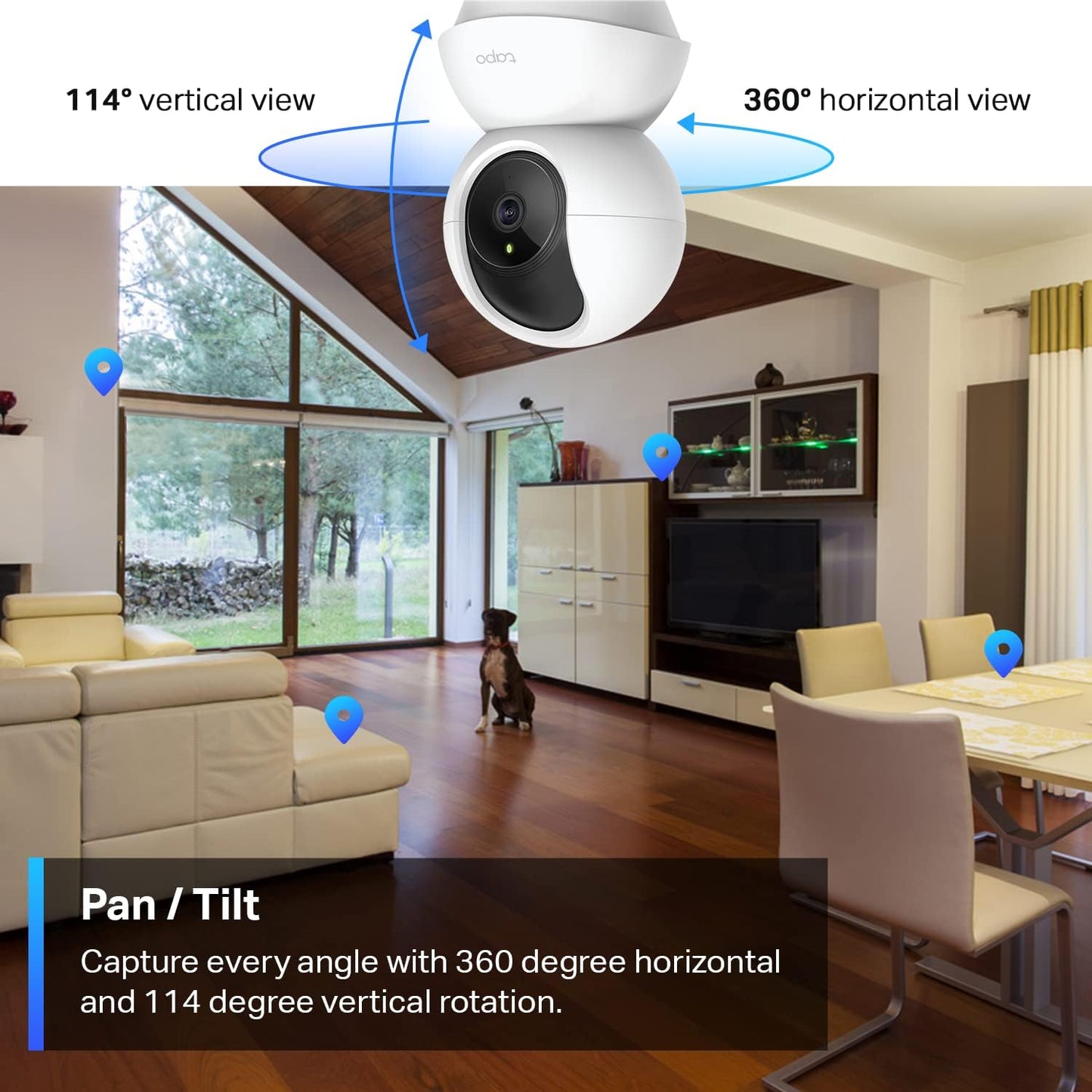 Tapo TP-Link 2K Pan Tilt Security Camera for Baby Monitor, Dog Camera w/Motion Detection, 2-Way Audio Siren, Night Vision, Cloud &SD Card Storage (Up to 256 GB), Works with Alexa & Google Home (C210)