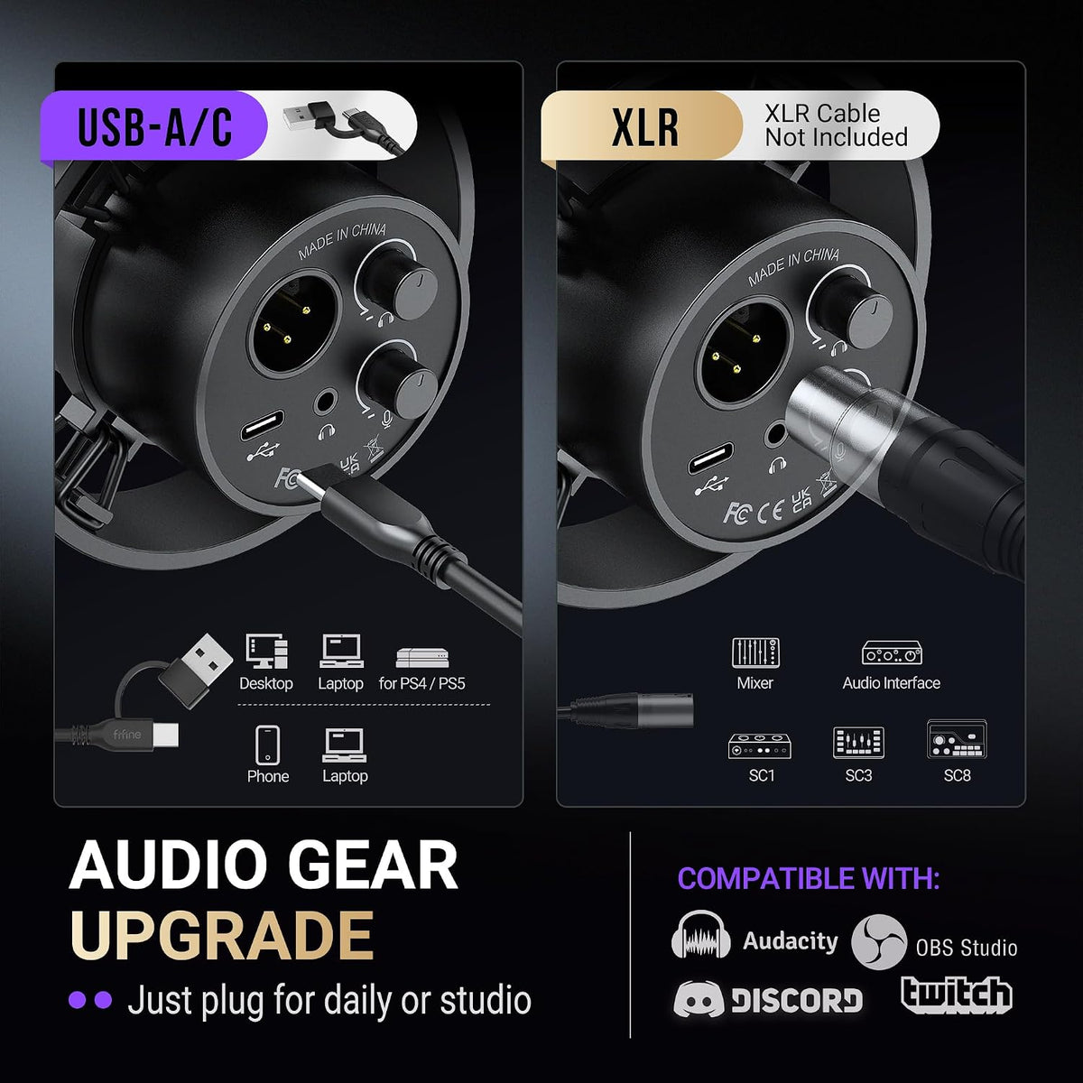 FIFINE AmpliTank K688T Dynamic Microphone Set, Podcast XLR/USB Mic