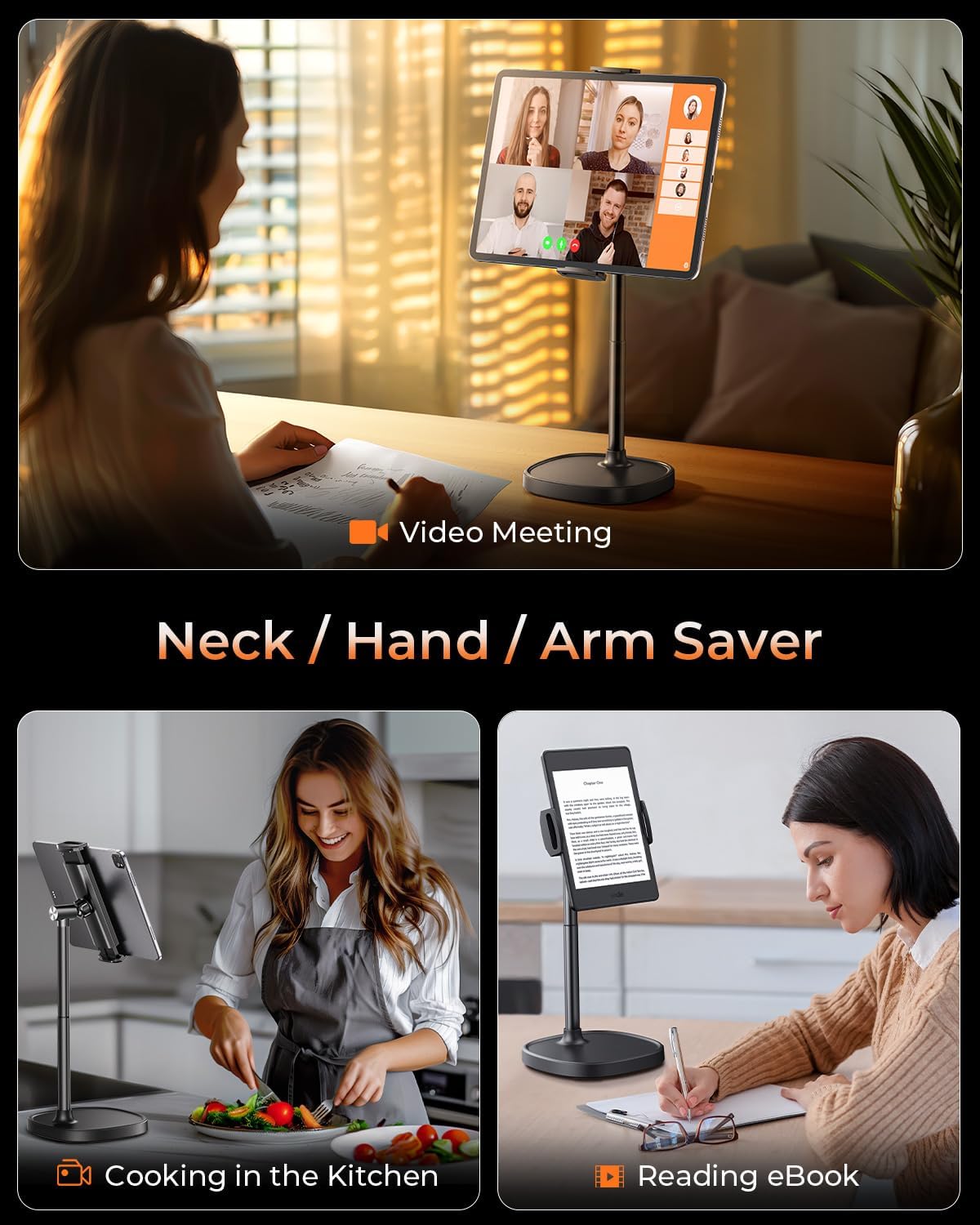 DIMONCOAT Height Adjustable Tablet Stand for Desk, Tablet Holder 360° Rotation: Desktop Tablet Accessories for 4.7-10" Like iPad Pro, Air Mini, Kindle, E-Reader, iPhone 17 Pro Max