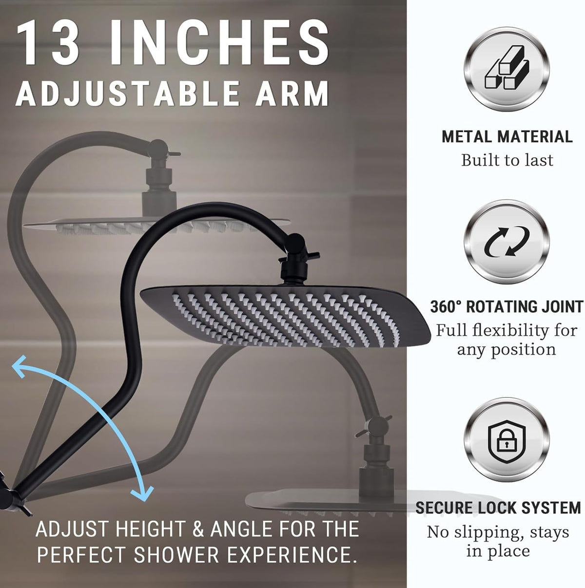 G-Promise 14 Inches Shower Faucet Sets Complete, All Metal Rainfall Shower Head and Handle Set, Extended Downward Diverter, Extension Arm and Pressure Balance Rough-in Valve Included