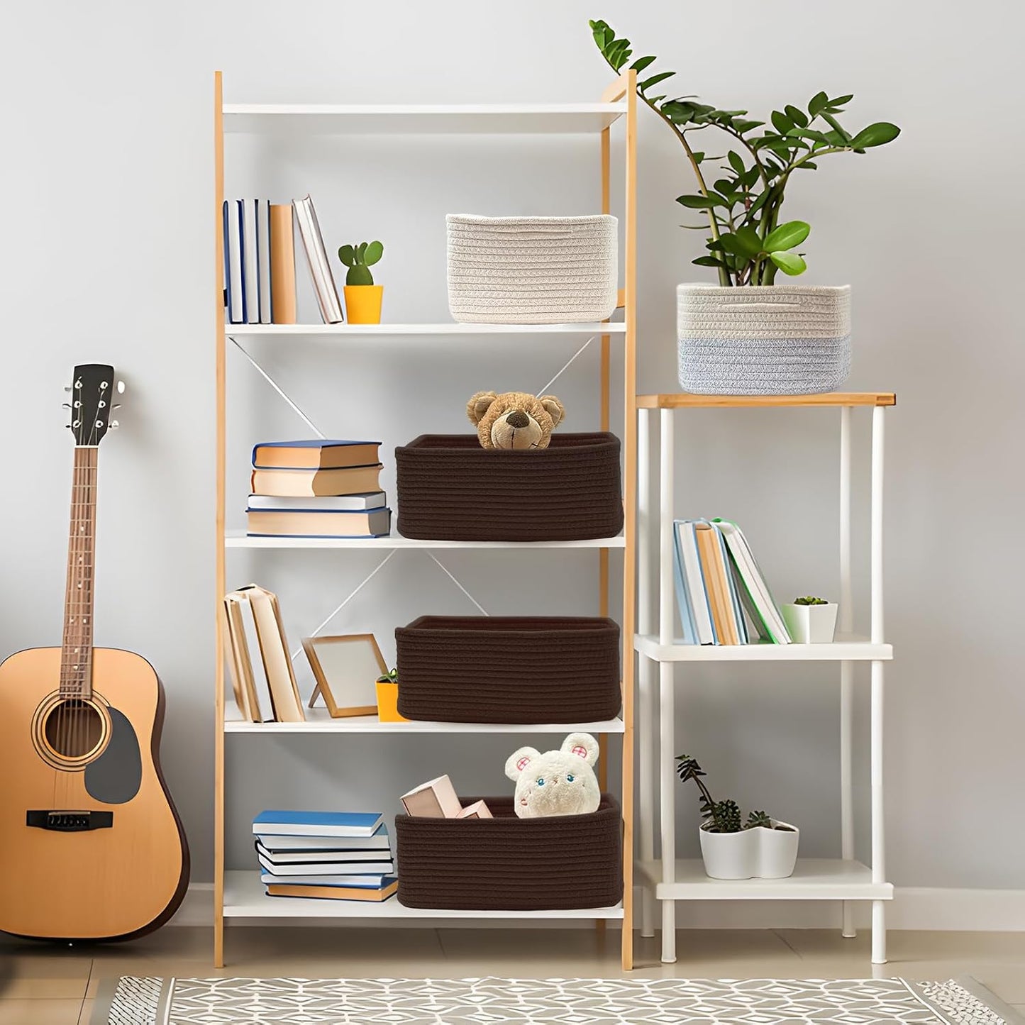 COMFY HOMI 11.5"x7.5"x4.7" Storage Baskets for Organizing | Cotton Rope Woven Basket | Toy Storage Bin Box | Basket for Shelves, Closet Organizer Bin, Decorative Closet Shelf, 3 Pack,