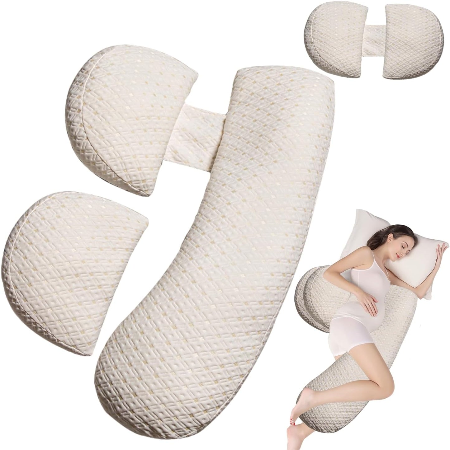 Pregnancy Pillow - Adjustable Maternity Support for Back & Belly, Multi-Use Body Pillow with Soft Cover, Must-Have for Pregnancy