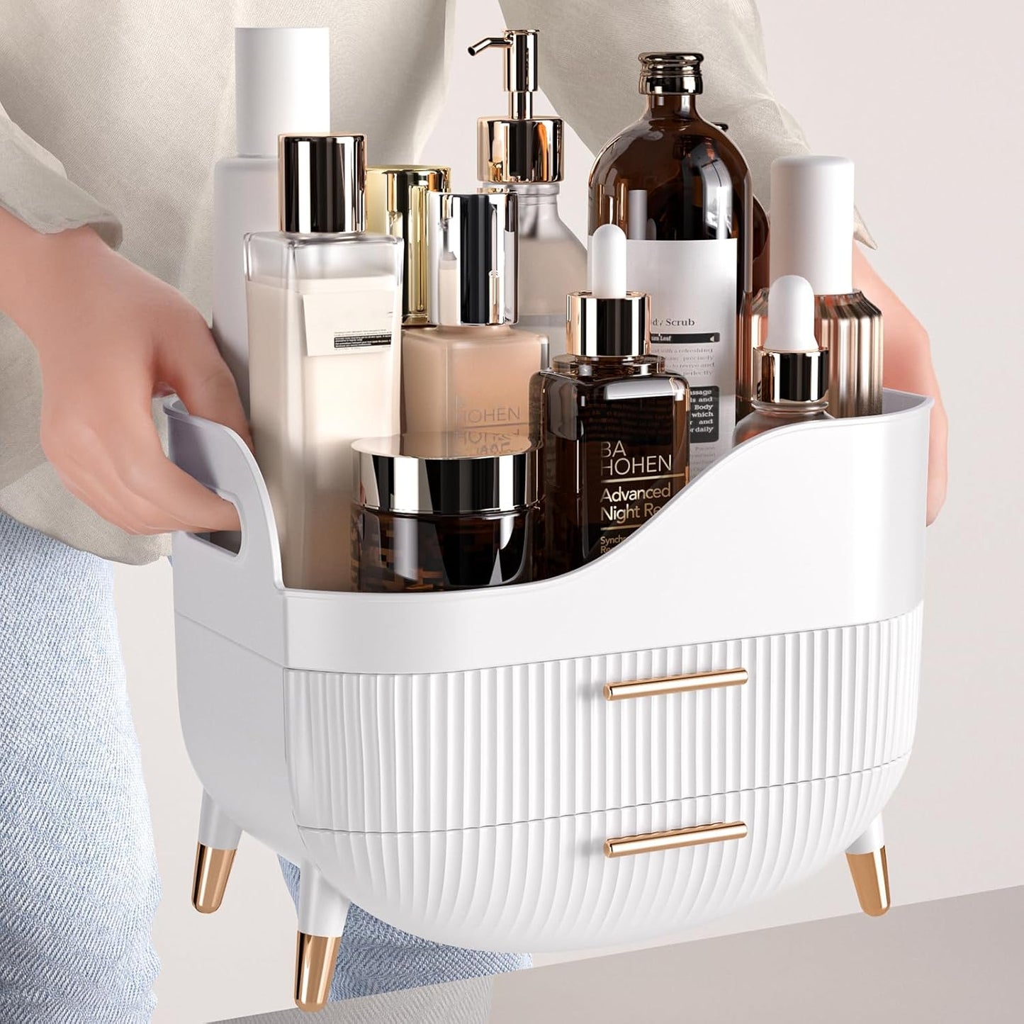 Pajiriona Makeup Organizer with Drawers,Skincare Organizer for Vanity,Storage Box with Handle,Large Cosmetic Display Case for Dresser, Bathroom Countertop