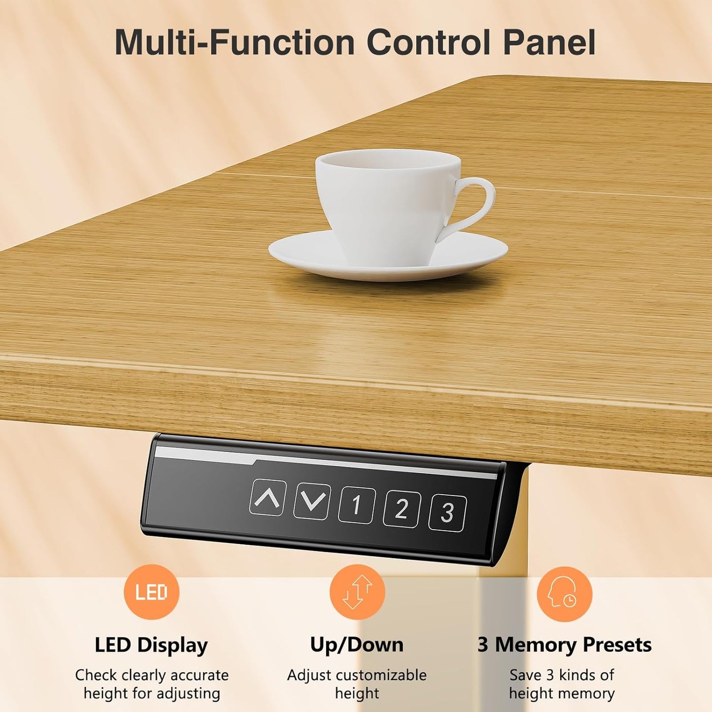 Sweetcrispy Electric Standing Desk Adjustable Height, 40x24 Inch Sit Stand Up Home Office Desks Computer Workstation PC Work Table with 3 Memory Preset Splice Wood Board Metal Frame, Oak