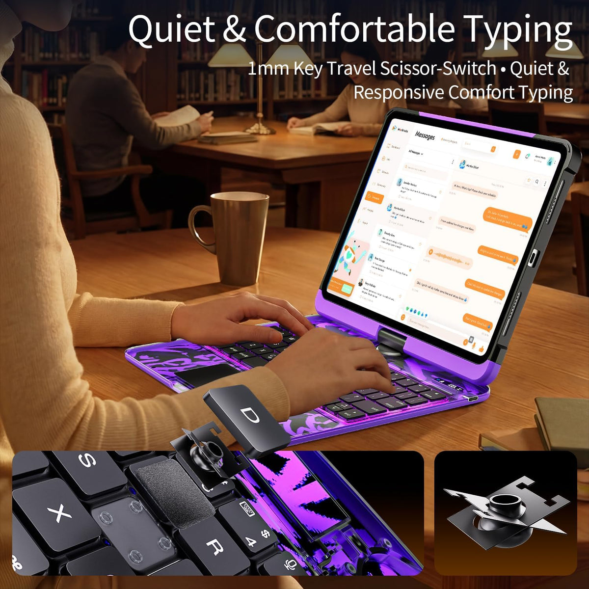 Clear Keyboard Case for iPad Pro 11 Inch with 360° Rotation, Purple