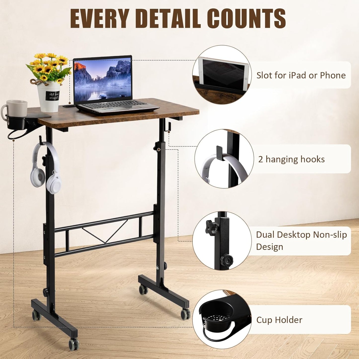SIDUCAL Standing Desk Adjustable Height, Rustic Brown