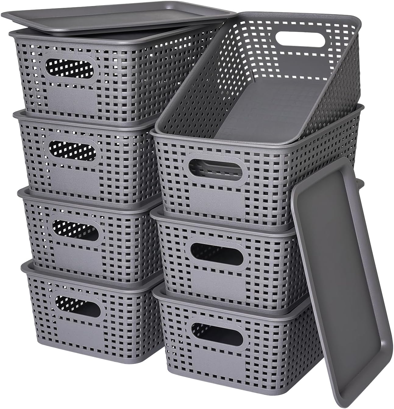 Ohmlove 8 Pack Plastic Storage Baskets with Lids for Organization