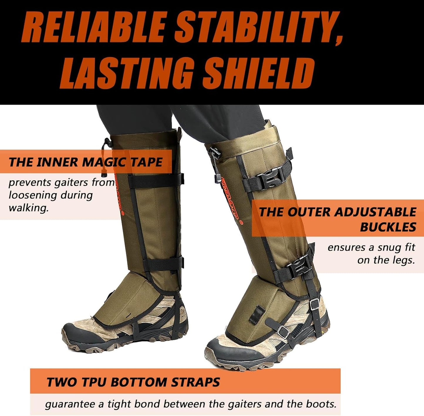 Frelaxy Snake Gaiters, Waterproof Snake Guard Chaps, Snake Bite Protection for Lower Legs, Adjustable Snake Proof Gaiters for Hunting/Outdoor Working, Fit for Men & Women