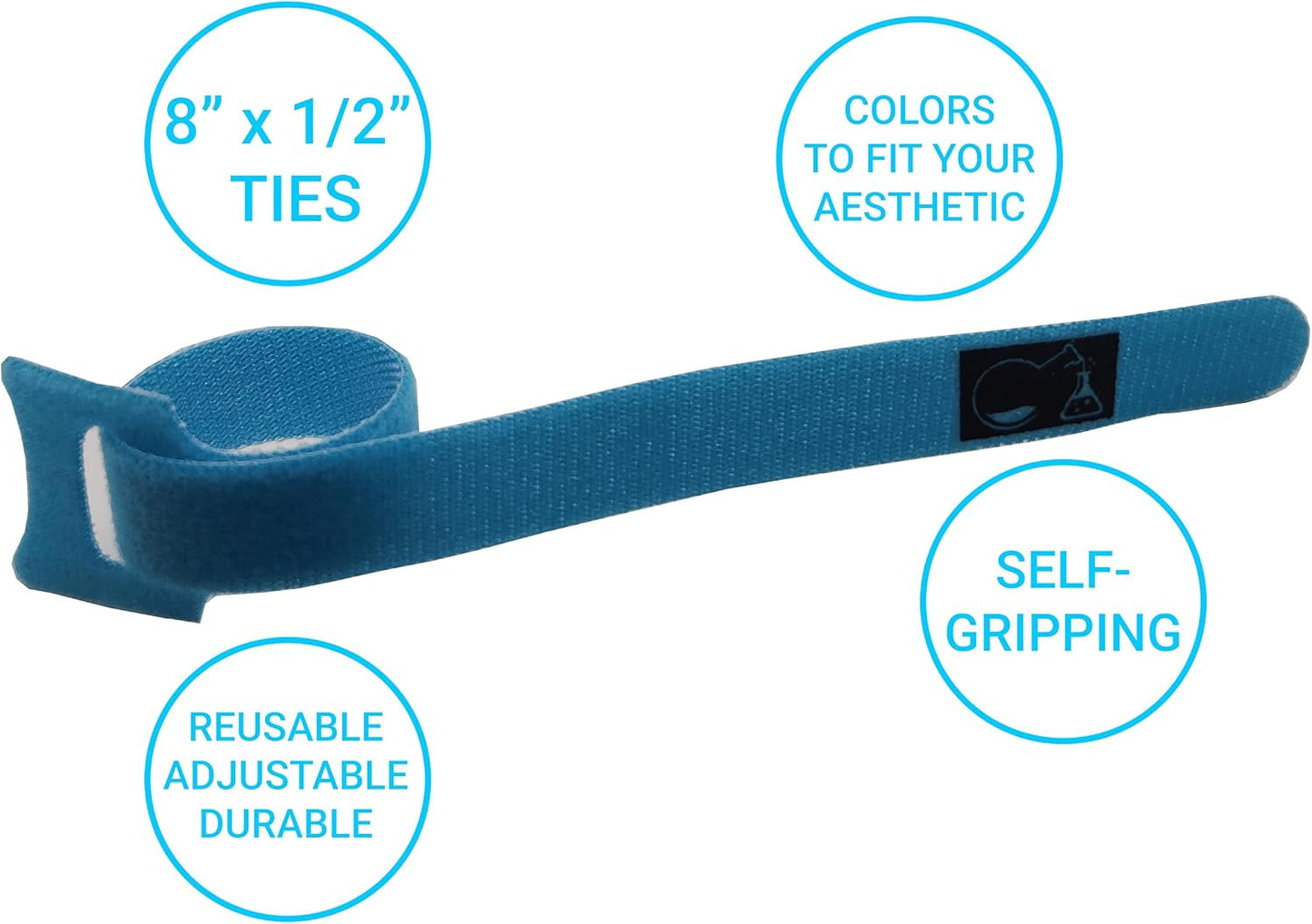 CableLock Cable Ties - 50 Pack - 8 Inch Reusable Cord Organizers - Clean Cable Management for Gaming and Home Office (Blue)