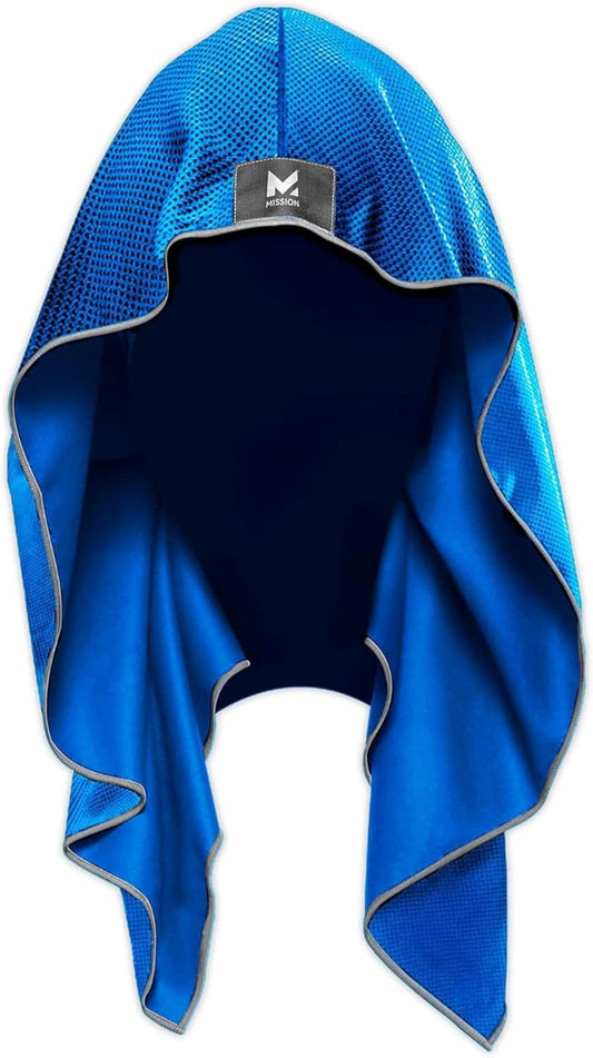 MISSION Cooling Hoodie Towel, Evaporative Cool Technology, Cools Instantly When Wet, UPF 50 Sun Protection, Contours Your Head to Stay in Place, Great for Sports, Fitness, Gym