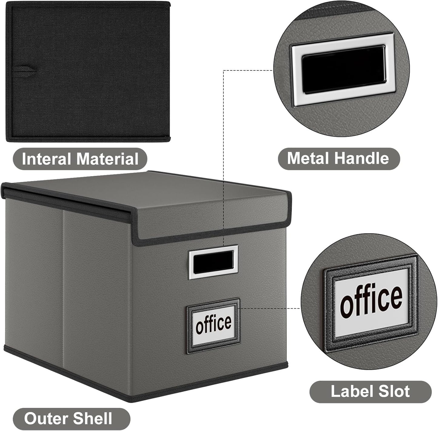 Faux Leather File Organizer Box with Lid, Collapsible Hanging File Folder Box Organizer with Plastic Slides, Decorative Home/Office Filing System Boxes for File and Folders Storage
