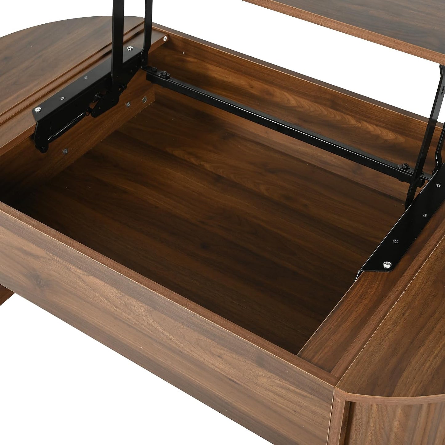 47.2" Lift Top Coffee Table with Hidden Compartment, Modern Oval Fluted Wooden Center Table Cocktail Tea Table with Curved Safety Corners and Adjustable Height for Living Room, Brown