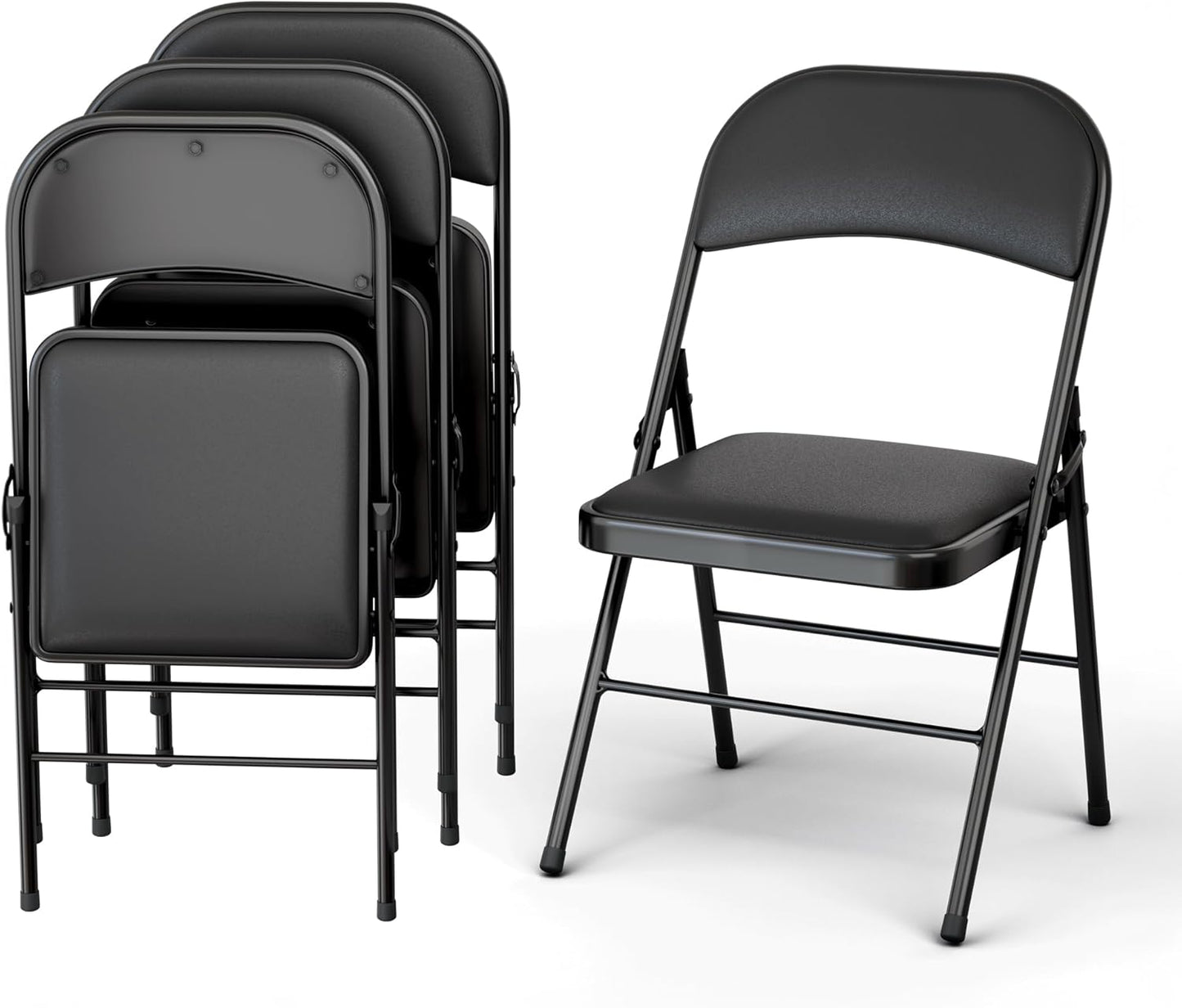 Our Modern Space 10 Pack Foldable Plastic Chair | Folding & Stackable | 350 lbs Capacity Steel Frame Seats for Indoor Outdoor | Commercial Use Events Wedding Party Bulk Picnic Kitchen Dining - Black