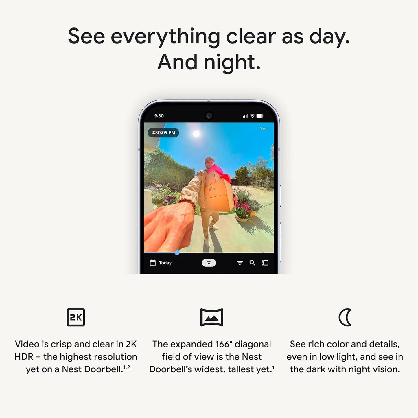 Google Nest Doorbell (Wired, 3rd Gen) - 2K Video and Gemini, Live View, Night Vision, 2-Way Audio - Works with Google Home - 2025 Model - Snow