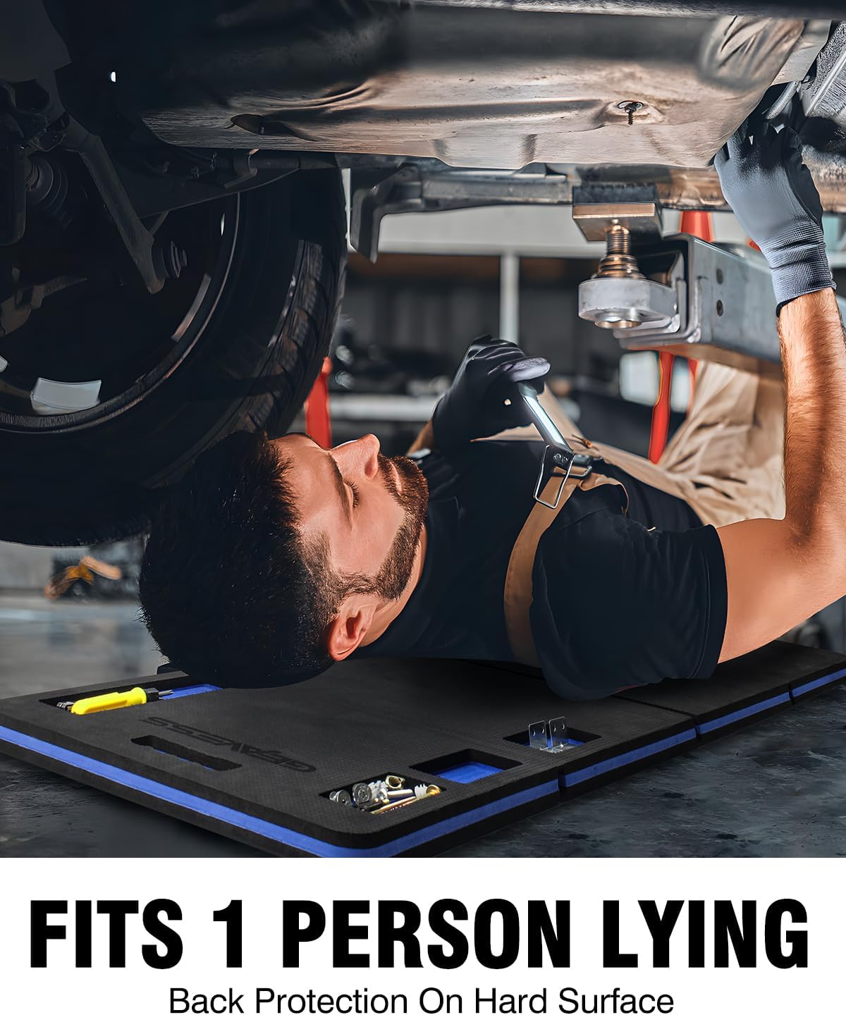 Mechanic Mat, Foldable Mechanic Kneeling Pad with Tray, 47.2"x15.7"x1.1"