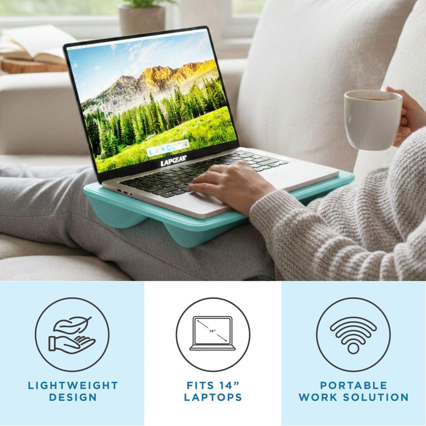 LAPGEAR Compact Lap Desk – Fits Up to 14″ Laptops – Aqua Sky – Style No. 43109